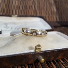 925 Sterling Silver Ring, Genuine Diamonds Band, Size R.5 US 8.75, Gold Over 