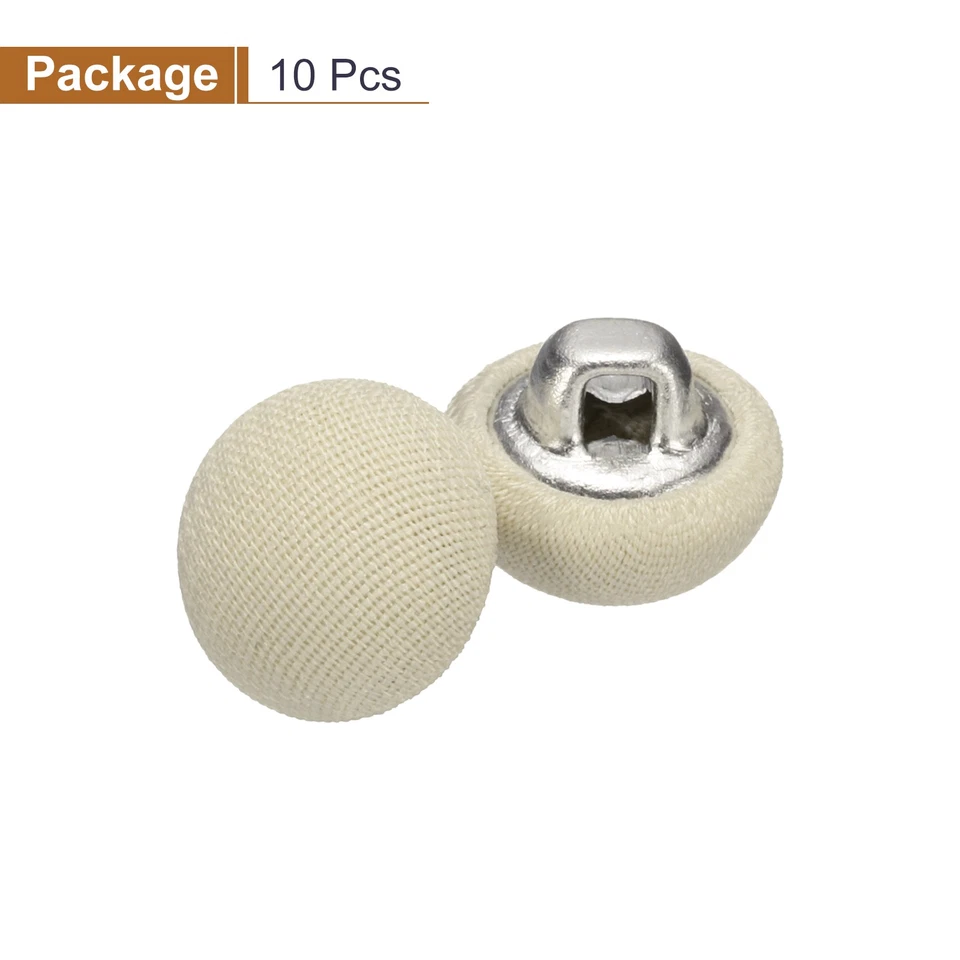 Botón de costura redondo artesanal 10 mm cubierto de tela 10 piezas, beige blanco Foto 3 de 4