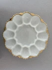 Vintage Milk Glass Deviled Egg Plate w/Gold Trim