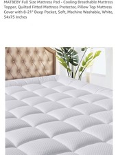 Full Size Mattress Pad - Cooling Breathable Mattress Topper Quilted Fitted Matt