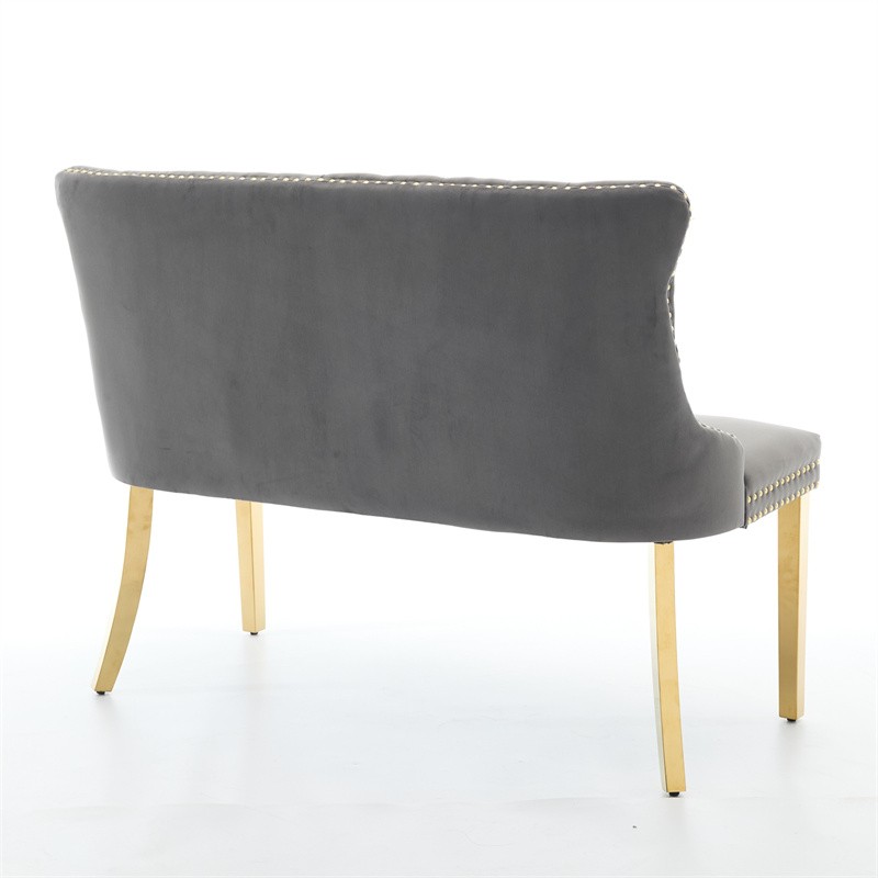 2-Seat Tufted Bench Velvet Upholstered Dining Seating with Wing Back &Gold Legs 