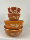 Pyrex Autumn Harvest Wheat Vintage Mixing Nesting Milk Glass Bowls Shows Wear