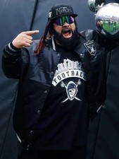 Giacca Raiders Vintage Oakland Raso Nero Bomber Calcio Varsity Jacket