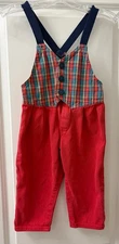 Vintage OshKosh B’Gosh Plaid Vest Overalls Red Pants Toddler Size 3T USA Made