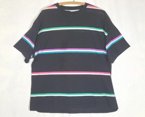Vtg 80s Le Tigre Striped Shirt Cotton Black Jewel… - image 1