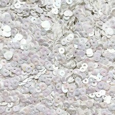 3mm Flat Sequins White Rainbow Iris Shiny Opaque Medium Hole