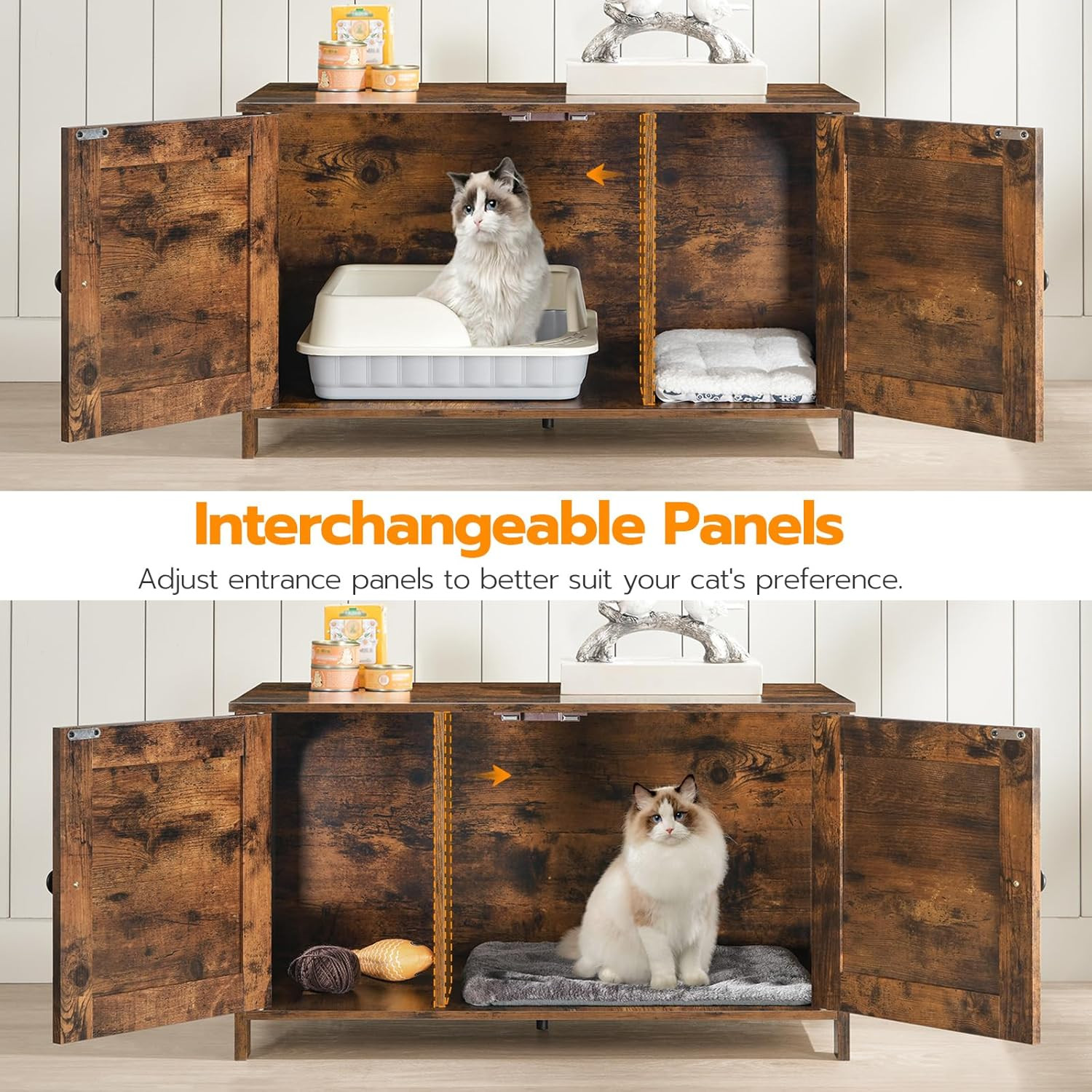 Litter Box Enclosure, Cat Litter Box Furniture with Removable Divider, Large Hid