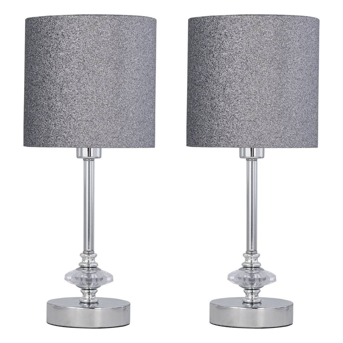 Set of Acrylic Cystal Table Lamp Bedside Light Silver Glitter