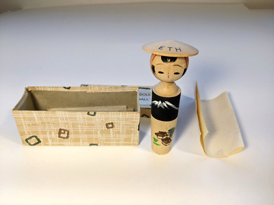 Vintage ETH Zurich Polyball Kokeshi Doll, in box - NO TARIFFS