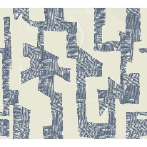 Wallpaper Modern Geometric Blue Tribal on Beige Background, 60 sq ft - Picture 5 of 5