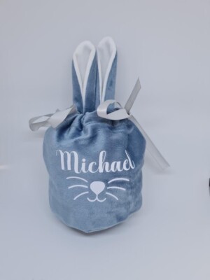 Personalisierter Eibeutel Osterhase Hase 3D Ohren Geschenk blau