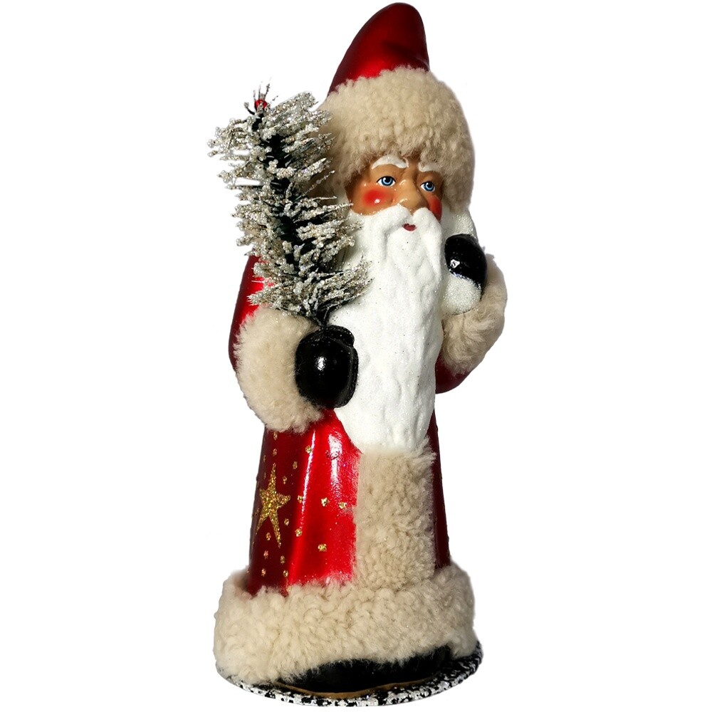 Santa burgund 26cm Pappmaché Gansfederrute Nostalgischer Weihnachtsschmuck