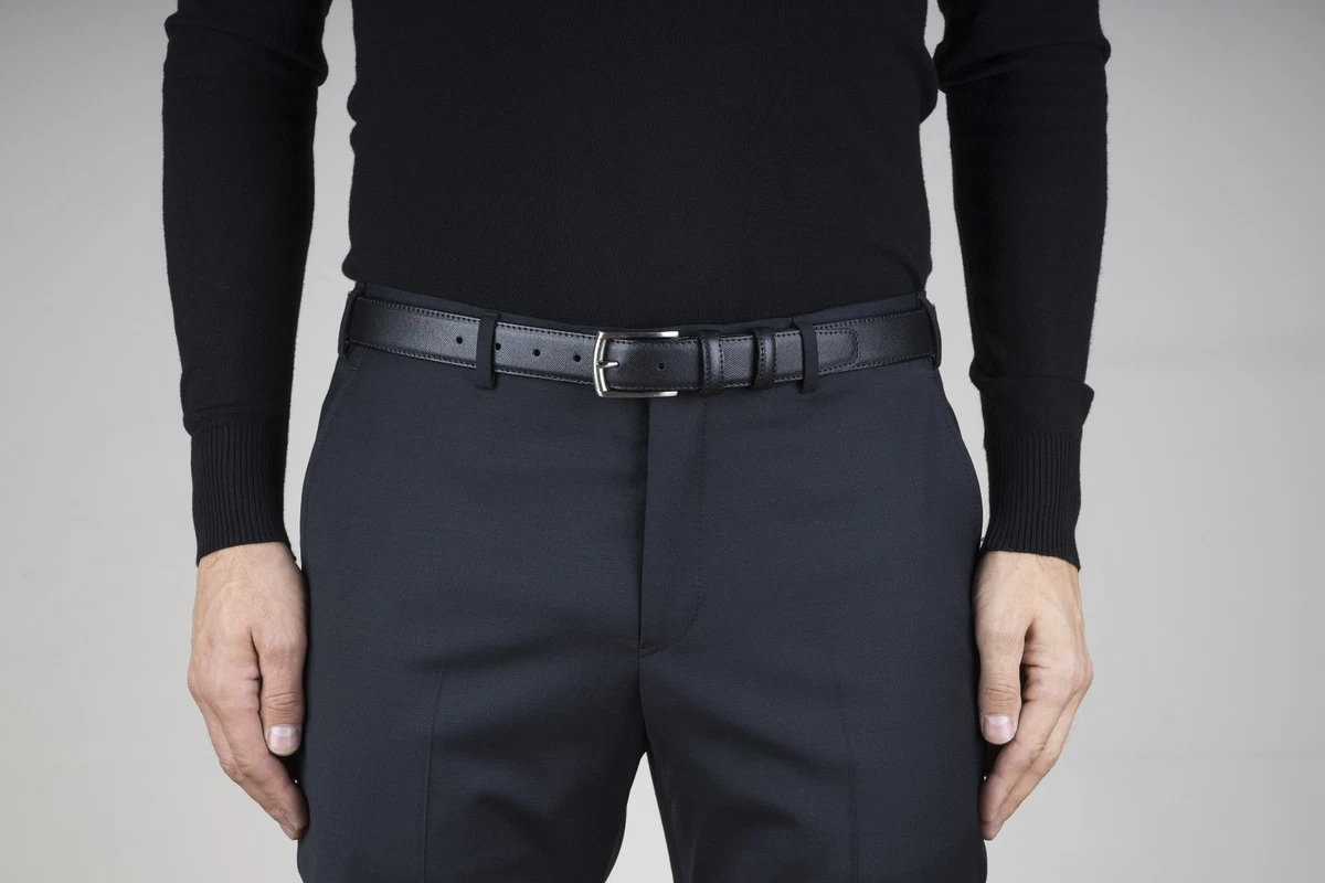 Saffiano Leather Belt Black 1-1/8