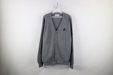 Vintage 90s Izod Mens Large Spell Out Knit Button Cardigan Sweater Gray USA