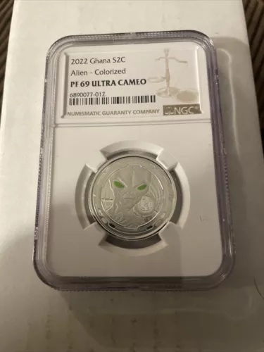 2022 Ghana 1/2oz Silver 5 Cedis Colorized Alien PF 69 NGC Ultra Cameo PF69