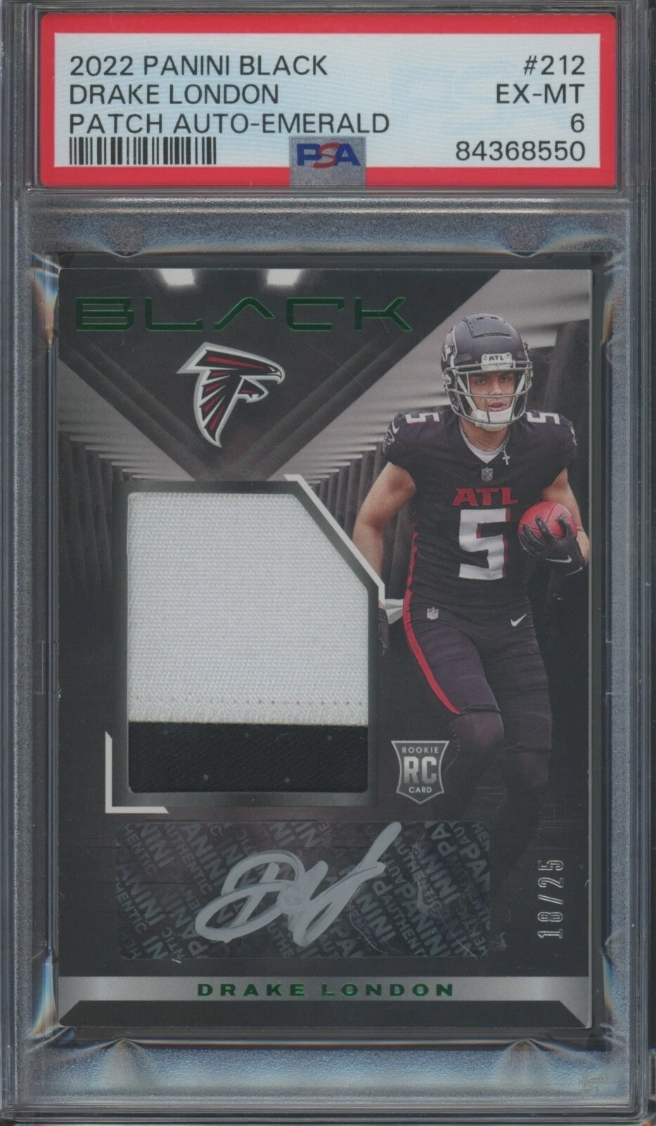 Drake London Panini Black #212 Patch Autograph-Emerald