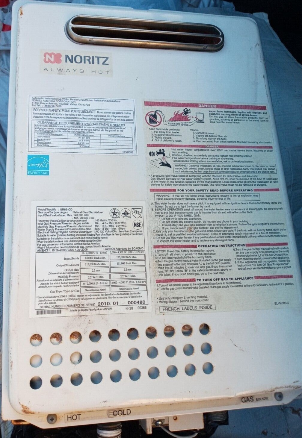 Noritz NR66-00D ELVK009 Automatic Instantaneous water Heater | eBay