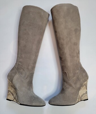 RALPH LAUREN COLLECTION WALTINA KIDSUEDE PYTHON SKIN GRAY KNEE HIGH BOOT ITALY