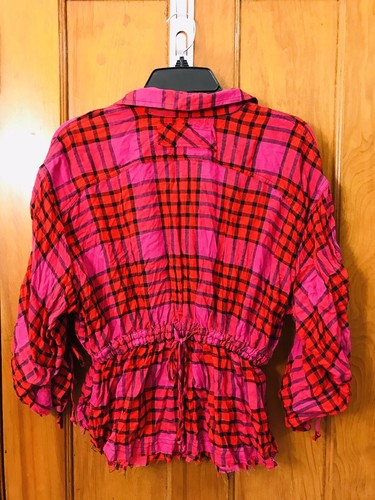 Free People Pacific Dawn long sleeve red combo plaid shirt NWT size XS $118.00 - Picture 5 of 7