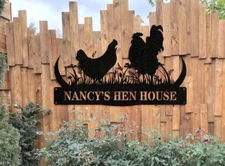 Personalized Chickens Hen House Welcome Spring Yard Home Metal Wall Decor Sign