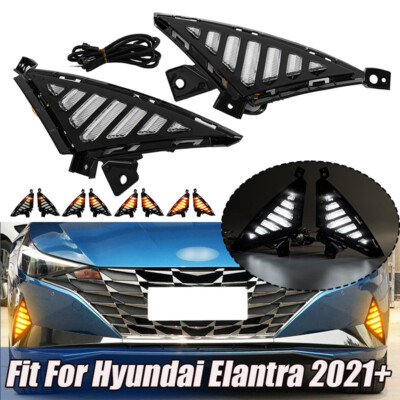 For Hyundai Elantra 21-23 Head Fog Lamp W/ Turn DRL LED Daytime Running Light