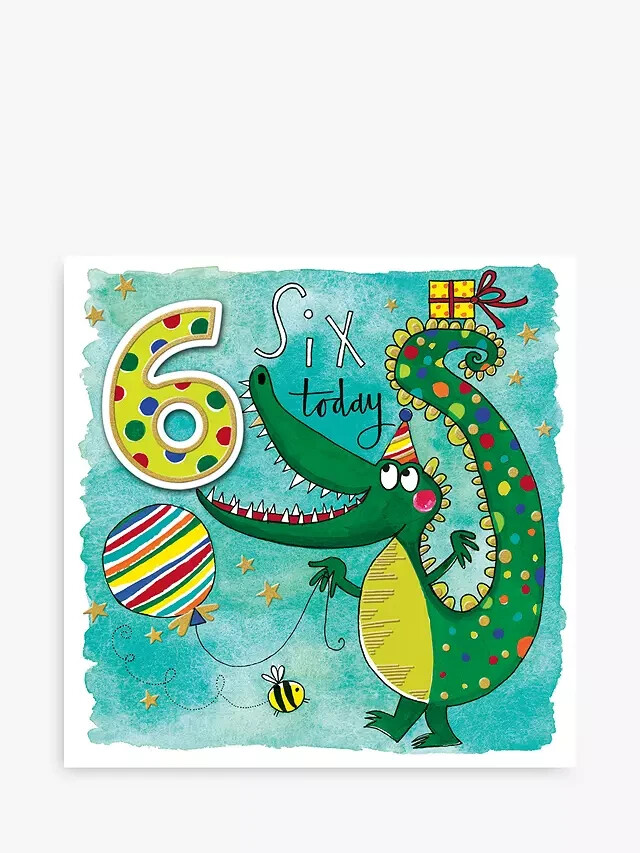 Crocodile Happy 6th Birthday Card – Children's Greeting Card Made in the UK