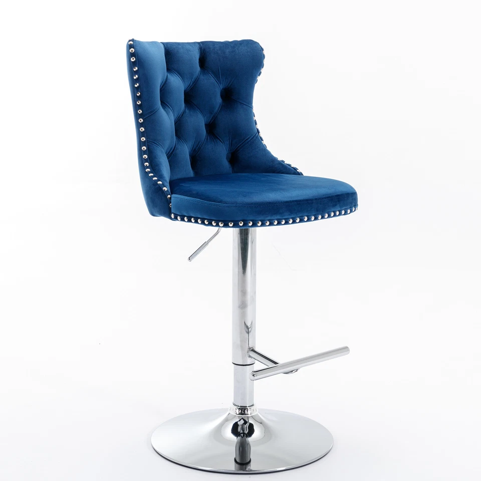 2Set 25-33 In Swivel Adjustable Bar Stools Velvet Counter Height Bar Chairs Blue - Image 4 of 4