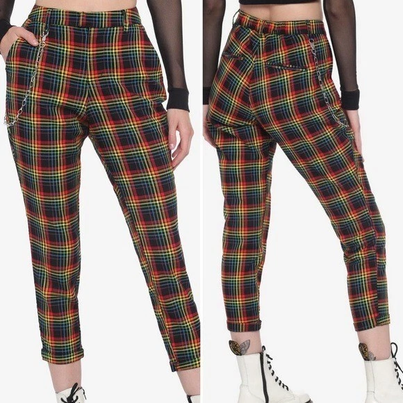 Hot Topic Womens Pants Rainbow Plaid NO Chain Not Included Juniors Size  Small XS