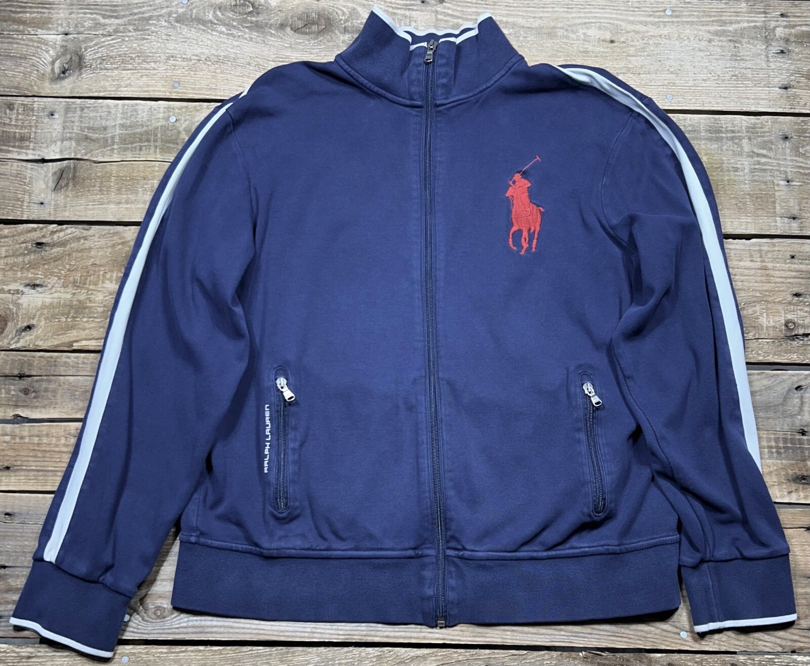 Polo Ralph Lauren giacca uomo grande blu navy full zip grande pony finto collo