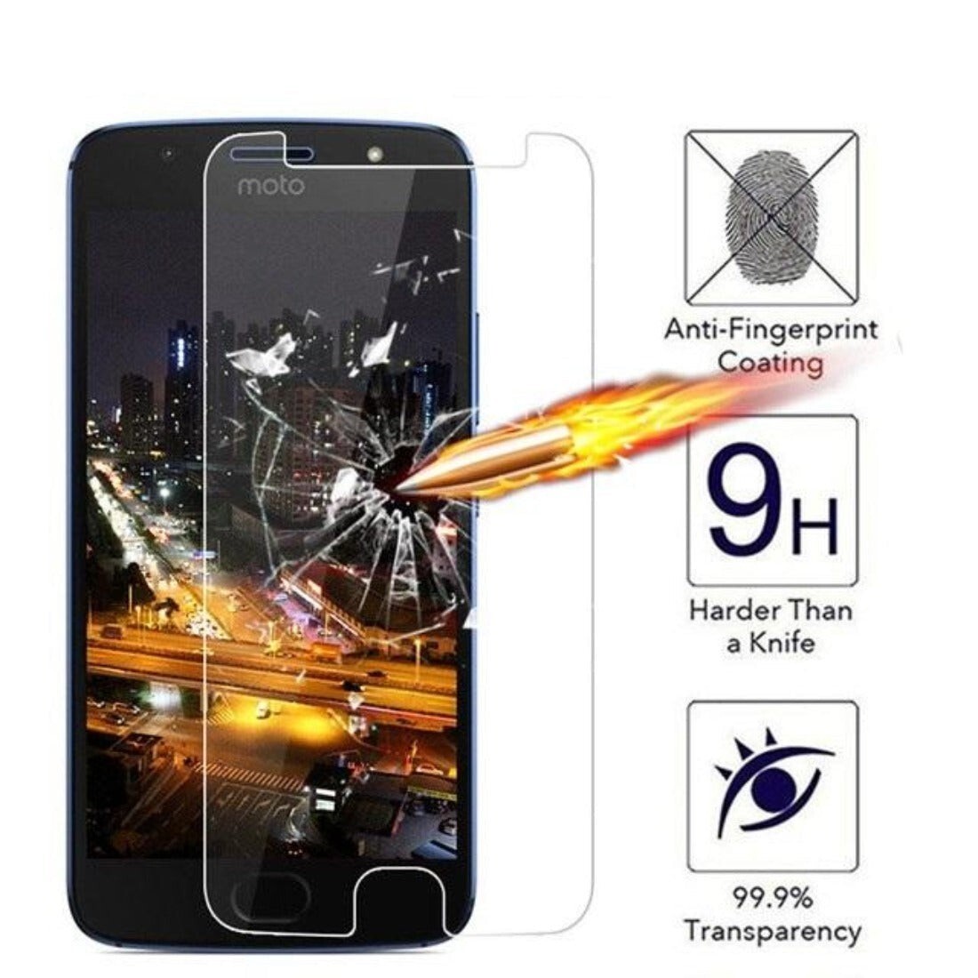 For Moto E4 Plus Shockproof Clear Tempered Glass Premium Quality