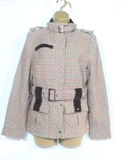 Ness Jacket 10 Beige Pink Belted Coat 'military Style' Houndtooth Womens