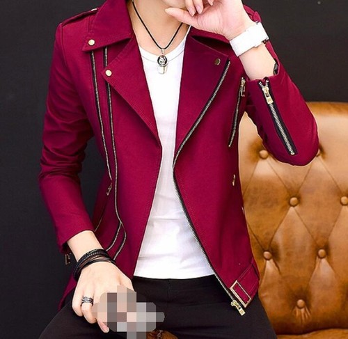 Korean Fashion Mans Slim Zipper Lapel Slim Fit Casual Jacket Coat Outwear Tops - Picture 8 of 14
