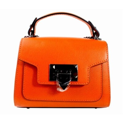#ad Ivan Troy Women#x27;s Maily Orange Italian Handmade Leather Tote Top Handle Bag $132.99
