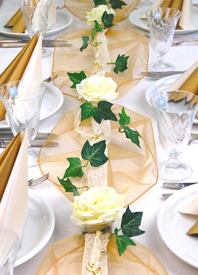 Komplette Tischdeko in creme-gold goldene Hochzeit 50. Geburtstag 8-10 Personen