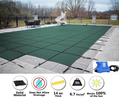 #ad HPI Rectangle AquaMaster Solid Swimming Pool Safety Cover w Center Step amp; Pump $1347.17