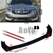 Front Bumper Lip Splitter For Honda Chin Spoiler Glossy Black Strut Rods Front Bumper Lip Splitter For Honda Chin Spoiler Glossy Black Strut Rods