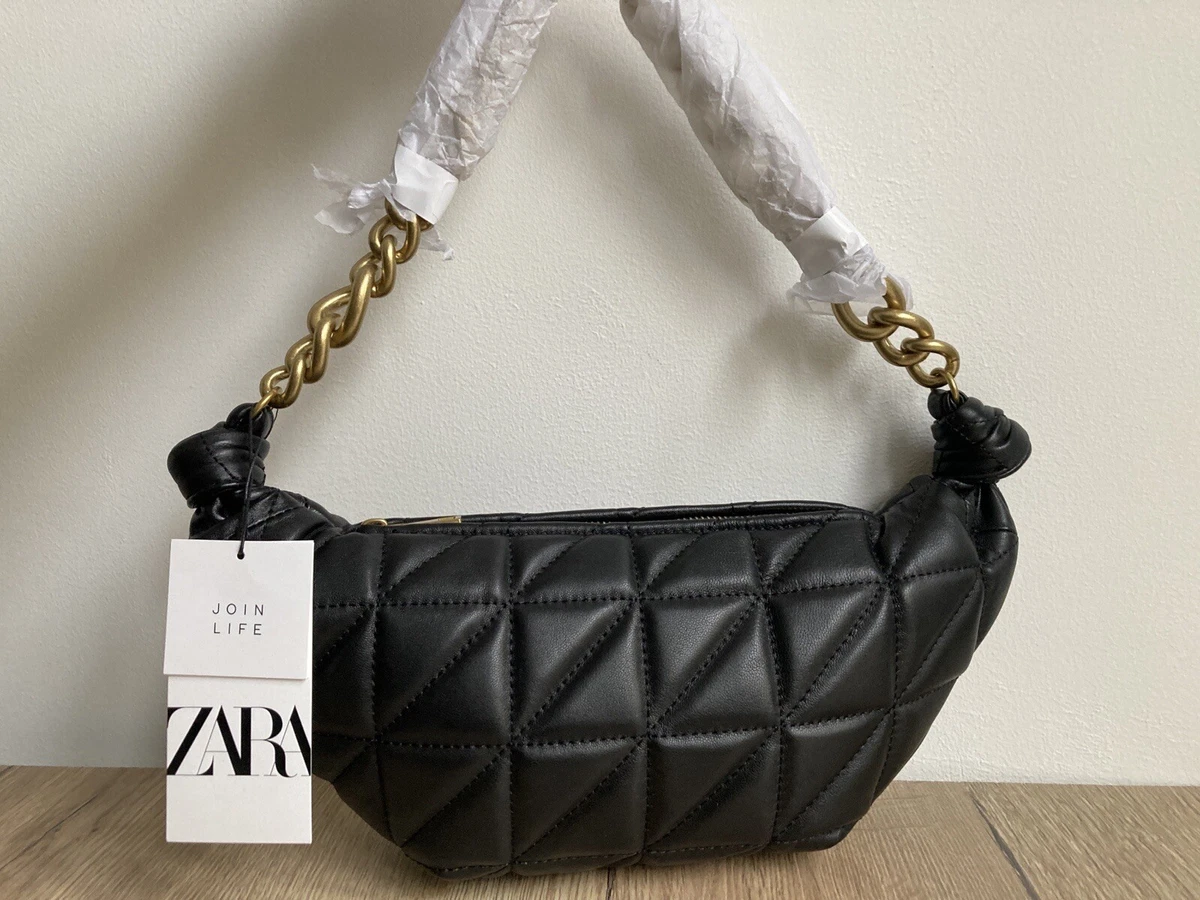 zara black QUILTED LEATHER BAG WITH CHAIN new with tags