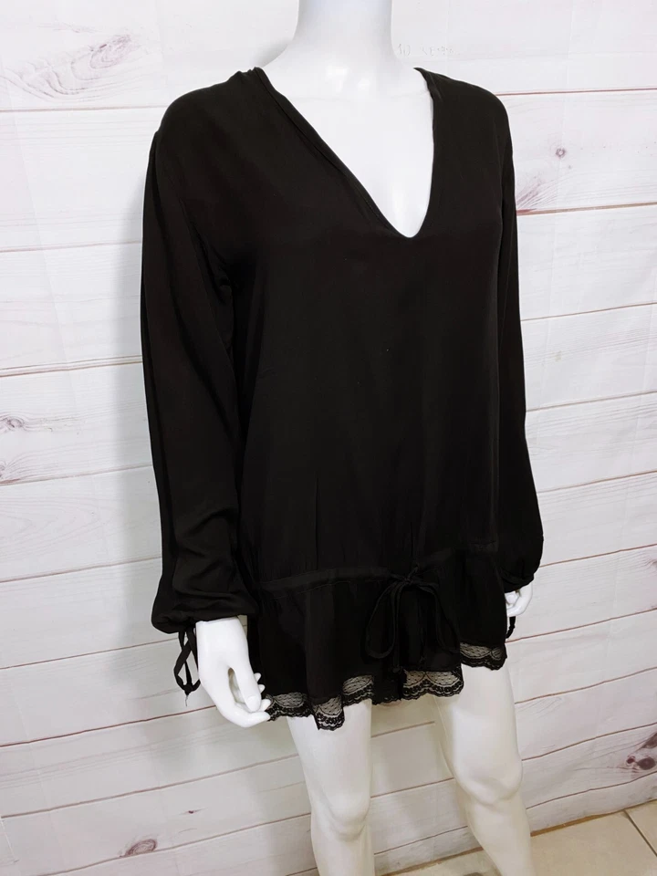 Одна чайная ложка винтажный женский комбинезон Priscilla размер XS черный с длинным рукавом кружевная отделка - Изображение 2 из 4