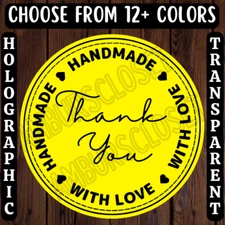 40 HANDMADE WITH LOVE STICKERS 2" LABELS SEALS THANK YOU CRAFTING SMALL BUSINESS