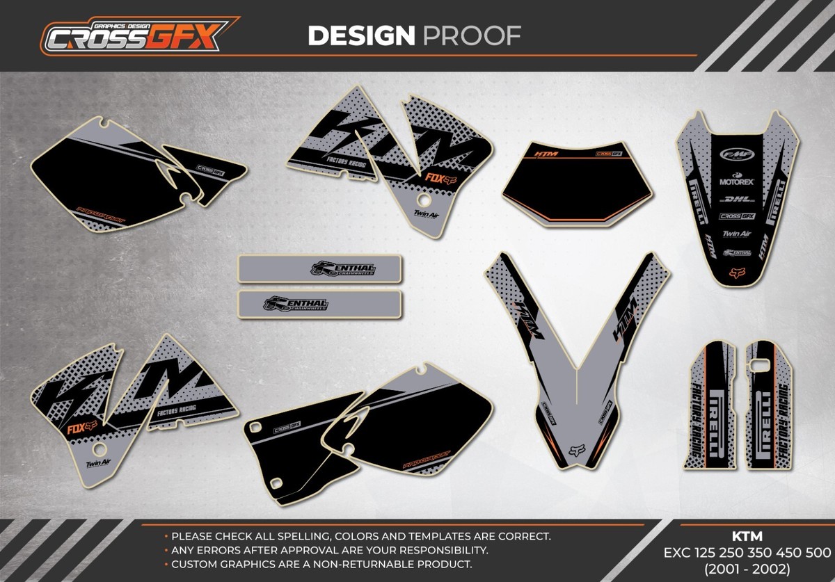 KTM EXC Decal Template Stencil Kit – Fits 125 200 250 300 380 400 520 (2001-02)