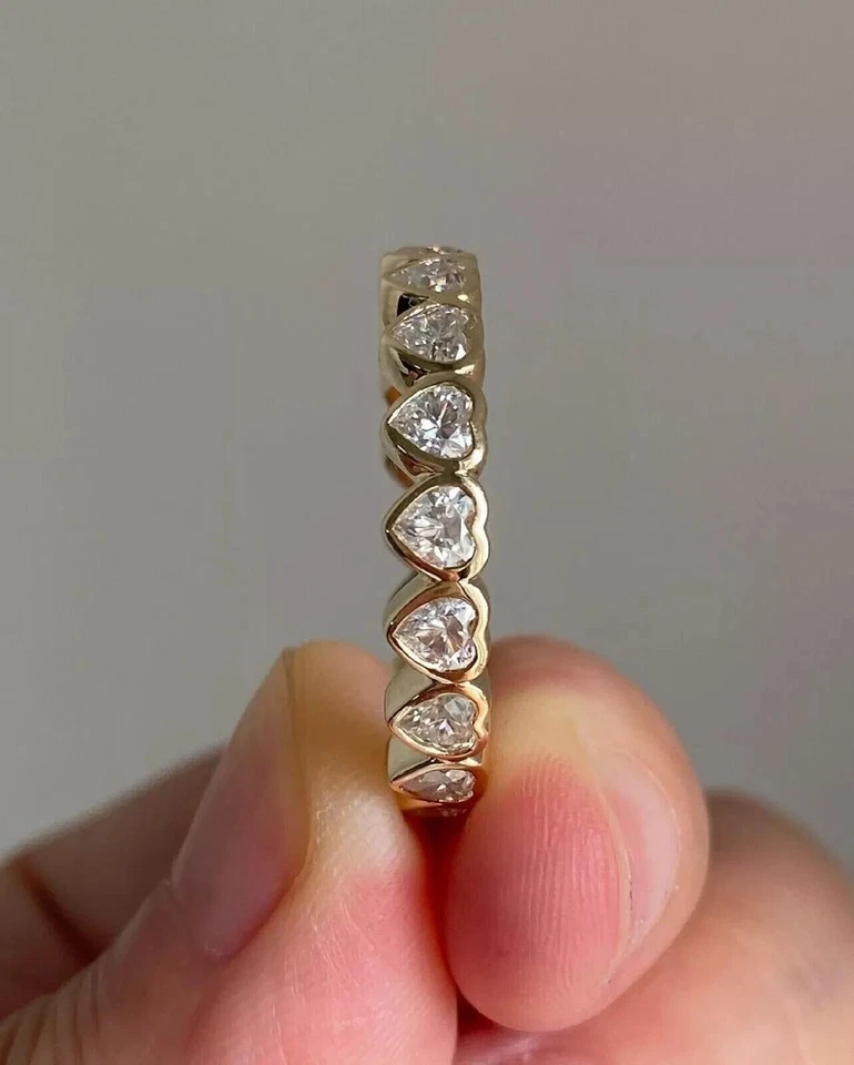 Aliança de casamento feminina prata 925 corte coração diamante criado em laboratório 2 quilates eternidade total - Imagem 2 de 4
