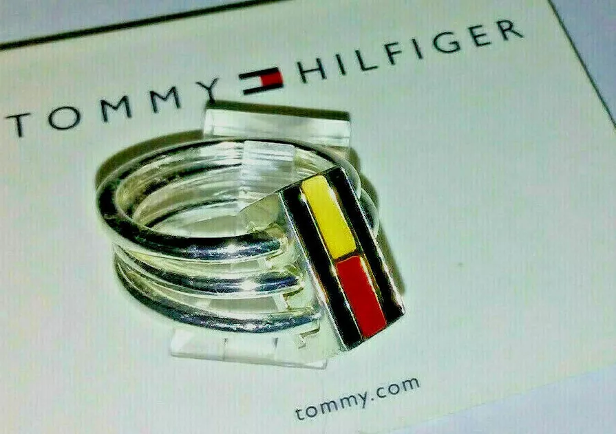 Tommy Hilfiger Silver stack ring 3 row Red White Blue carded