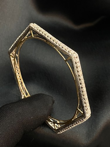 Pave 4.65 Cts F/VS Round Brilliant Cut Natural Diamonds Eternity Bangle 14K Gold - Picture 3 of 14