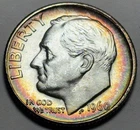 1960-D Roosevelt Silver Dime — Uncirculated MS+ Rainbow Toned 🌈