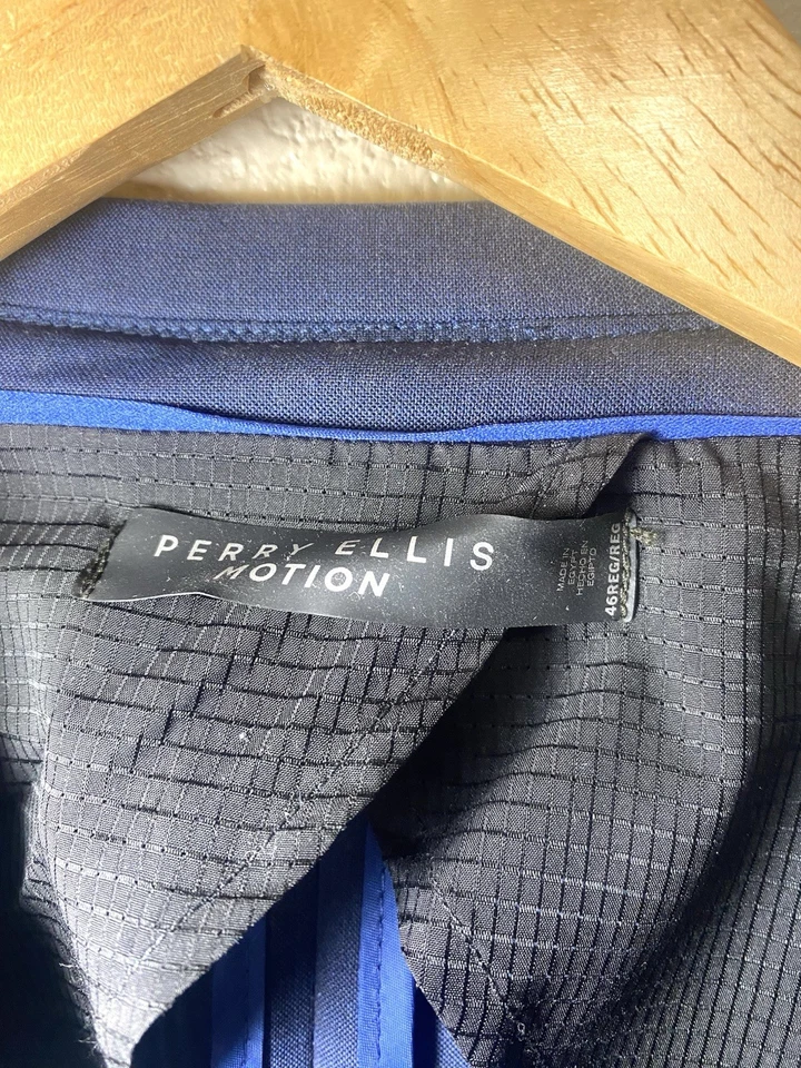 Perry Ellis Size 46 Regular Slim Fit Sport Coat Blazer Jacket Blue - Image 3 of 4