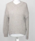 Beaufort & Blake Jumper XS Oatmeal Chunky Knit Wool Blend V Neck Portugal Made