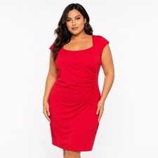 Calvin Klein Women Coral Pink Ruched Sheath Dress Size 14