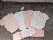 NEXT Baby Girls  7 Pack baby vests Up to 1 Month Pink Floral Bunny BNWT