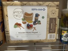 Wonder Wise 29 Pc Wooden Picnic Playset Water Bottle Fruit/Vegetable Set, BNIB