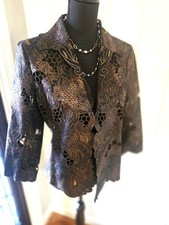 CHICOS OPEN JACKET GOLD METALLIC EMBROIDERED DESIGN